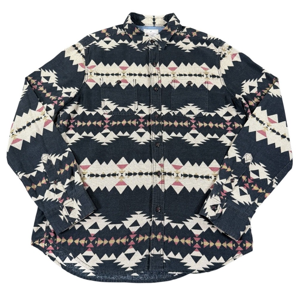American Eagle Heritage Flannel Mens S/M Black Southwestern Aztec Button Shirt